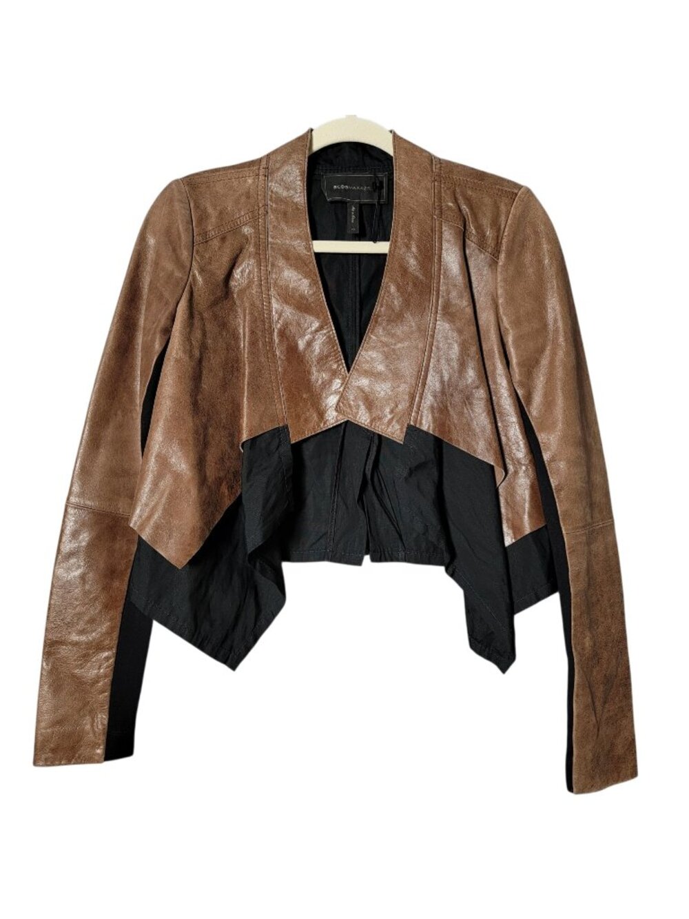 BCBGMaxazria Womens Lamb Leather Draped Asymmetrical Crop Biker Moto Jacket XS